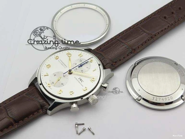 MIROTIME 0126 ModernLook Portuguese IW371445 ZF 1:1 Best Edition SS White Dial Gold Markers On Brown Leather Strap A79350 V 7269